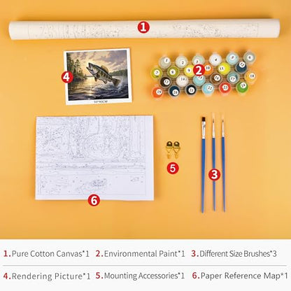 TUMOVO Paint by Numbers Kit for Adults Largemouth Bass Paint by Numbers for Adults Fish Jumping Out of Water Painting Adult Paint by Number Kits on Canvas Oil Painting Art Crafts 16x20 in - color: Artwork-05
