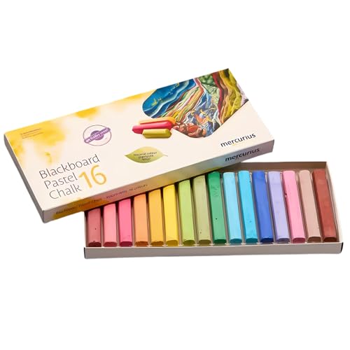 Mercurius Art Makes Sense Blackboard Pastel Chalk – 16 Assorted Colors, Natural Pigment Chalk for Blackboard Drawing, Writing & Artistic Techniques, Smooth Application, Break-Resistant Sticks