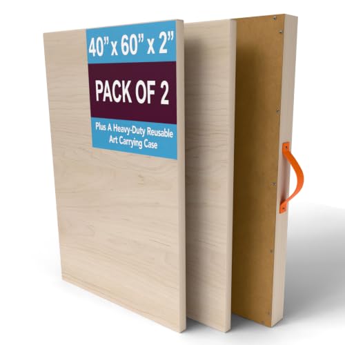 (Pack of 2) Extra Large 40x60 Inch Cradled Wood Panels, Vertical Unfinished Gallery Birch Wood Panel with Art Shipping Crate, 2 Inch Depth Stretcher Bar for Acrylic Oil Mix Media Painting