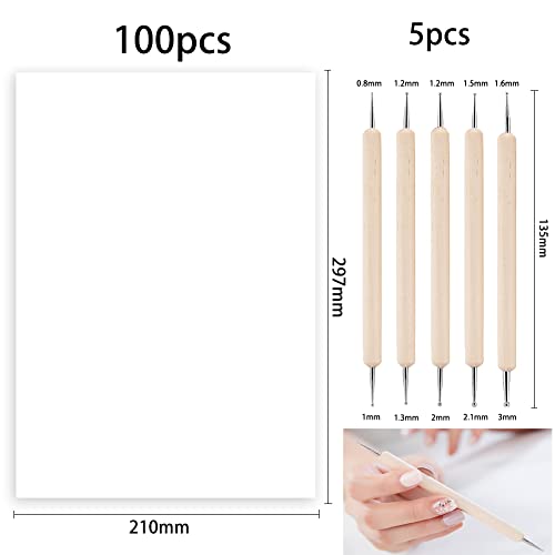 100 Pcs Carbon Transfer Paper with 5 Pcs Embossing Styluses Tools 11.7 X 8.3 Inch Copy Paper for Tracing Pattern on Wood Paper Canvas Cloth (White) - color: White