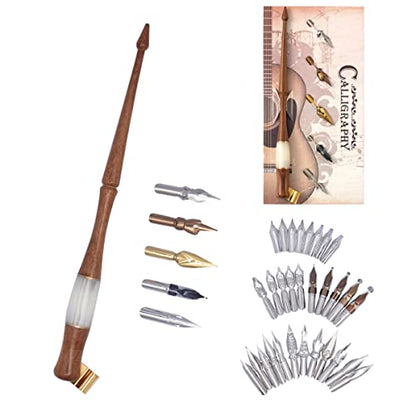 Calligraphy Oblique Dip Pen Holder Set, Wooden Pen Handle with 35 Stainless Steel Pen Nib Manga Dip Pen Kit for Drawing Comic Hand Lettering Signing, White - color: White