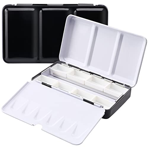Metal Watercolor Tin with Fold-Out Palette, Small Tray Palette with 8 Empty Full Pans for Plein Air, Acrylic and Oil Painting - color: Black, size: 8 Empty Full Pans