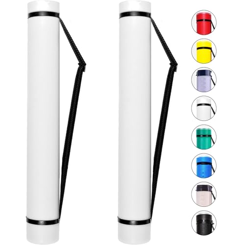 CALPALMY 2-Pack Expandable Poster Tube with Strap - White Storage Tubes 24.75" to 40" with Caps and Labels - Use for Blueprint Document Poster Carrying Case and Holder - color: White, size: large, style: Round