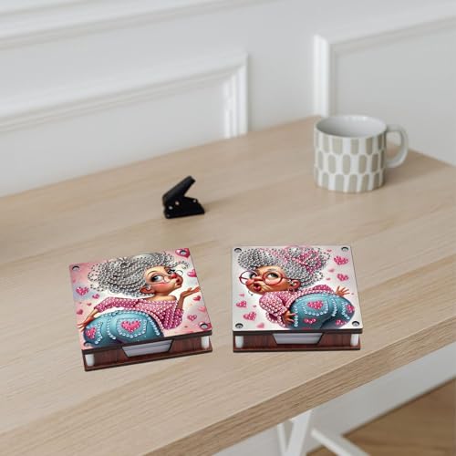 JISHSHAY 2 PCS Diamond Art Note Box Woman Diamond Painting Memo Boxes Woman Gem Painting Gem Art Memo Pad Holder Mosaic Kits for Adults Embroidery Kit Note Pad Holder, Contains 120 Sheets of Paper - color: Woman 5