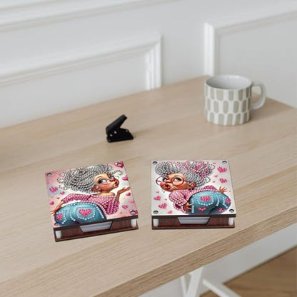 JISHSHAY 2 PCS Diamond Art Note Box Woman Diamond Painting Memo Boxes Woman Gem Painting Gem Art Memo Pad Holder Mosaic Kits for Adults Embroidery Kit Note Pad Holder, Contains 120 Sheets of Paper - color: Woman 5