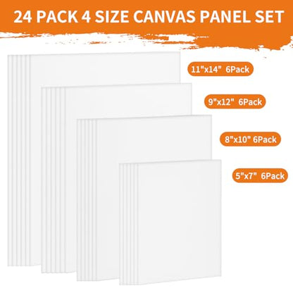 FIXWAL Canvas Boards for Painting 24 Pack, with 8x10, 9x12, 11x14, 5x7 Canvases for Painting Art Paint Canvas Panels Gesso Primed Acid-Free 100% Cotton White Blank Flat Canvas Boards Acrylics Oil - style: 24Pack