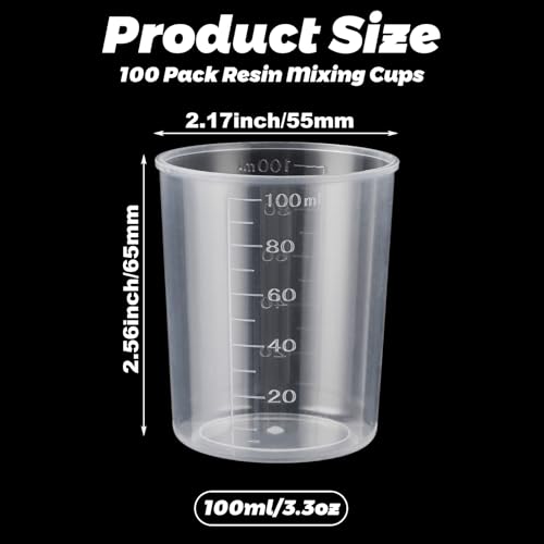CertBuy 100PCS Resin Mixing Cups 100ml, Plastic Measuring Cup 3.4oz, Epoxy Mixing Cups, Resin Cup for Epoxy, Stain, Paint Mixing