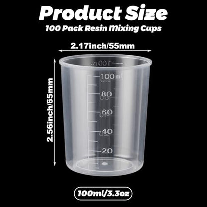 CertBuy 100PCS Resin Mixing Cups 100ml, Plastic Measuring Cup 3.4oz, Epoxy Mixing Cups, Resin Cup for Epoxy, Stain, Paint Mixing