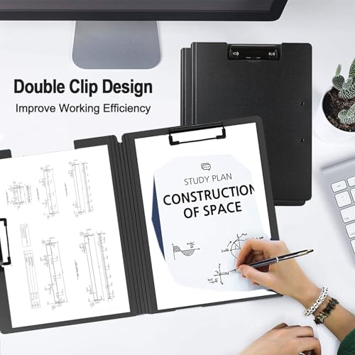 10 Pack Foldable Clipboards, A4 Clipboard Folder, Office Clipboard Folder with Double Clips Metal Clip, Storage Clipboards for Office, School or Medical Field(Black) - style: 10Pack- Black