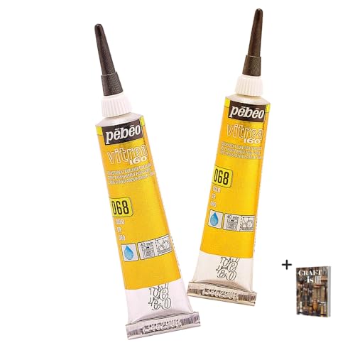 Vitrea 160 Glass Paint Outliner - 2ct 20ml Gold Painting Kit Glossy Set with Stained Effect Ware, Ceramic, Decorative Jars Craft for and eBook (Pack of 2)
