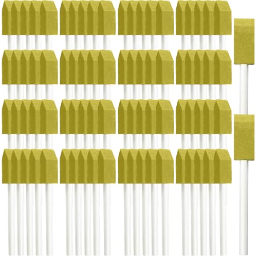 Leinuosen 200 Pcs Yellow Foam Brush Bulk Sponge Paint Brush with Handle 1inch Wood Grip Foam Art Paintbrushes for Paint Crafts Art Acrylics Stains - size: Yellow