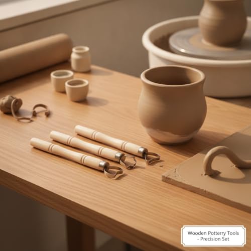 Wooden Pottery Trimming Tools, 5-Piece Sculpting Set for Clay Shaping and Detailing, Handheld Carving Kit for Wheel Throwing and Hand Building (Set of 5) - color: Brown
