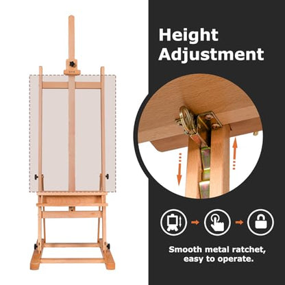 DJAR Large H-Frame Art Easel for Painting, Hold Canvas up to 49’’, Natural | Solid Beech Wood Adjustable Floor Stand with Storage Tray, Premium Art Supplies for Professional Artists, Students and Adults