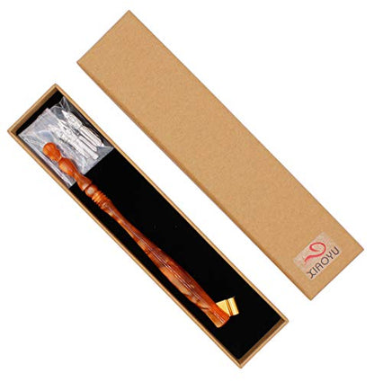 XIAOYU Calligraphy Oblique Nib Pen Holder, English Calligraphy Pen Nib Holder, Resin Dip Pen Handle Nib Holder with 5 Flat Nibs, Brown - color: Brown