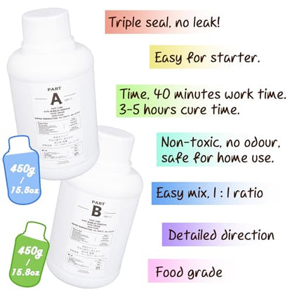 Fast Curing Silicone Mold Making Kit Translucent Liquid Rubber Food Grade 1:1 Ratio 2lb 32oz 900g