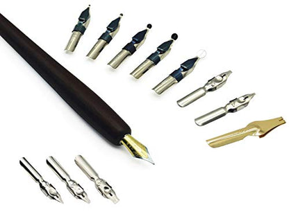 Calligraphy Pen Set – Includes Wooden Dip Pen, Antique Brass Holder, 11 Nibs, 7 Colors Ink Bottles and Beginner's Manual - color: 7 colors