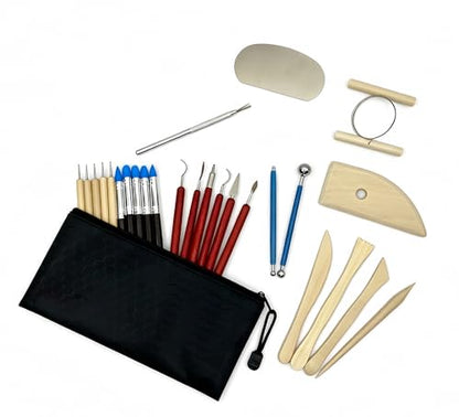 DaChihSheng 27 Pcs Clay Tools Kit Pottery Tools Polymer Clay Sculpting Tools Kit for Carving Air Dry Clay Tools Set for Adults Clay Sculpting Tools Ceramic Tools Graving Tools use for DIY Handicraft - color: Beige + Brownish Red