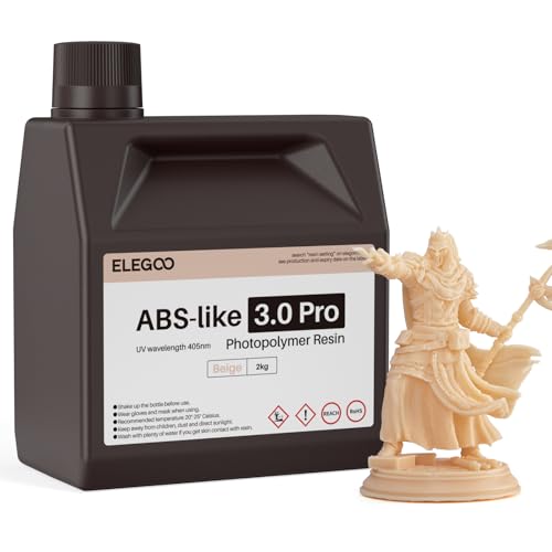 ELEGOO ABS-Like Resin 3.0 Pro, Higher Scratch-Resistance 3D Printing Photopolymer Resin, 405nm UV Resin for MSLA/DLP/LCD Printers Fast Curing High Precision Non-Brittle, Beige 2000g - color: Beige, size: L-2000g