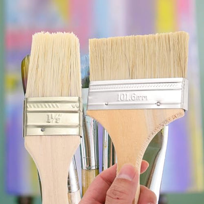 5pcs Paint Brush Set with Sturdy Wooden Handles Thick Bristles for Oil Painting Furniture Staining Varnish Watercolor and Craft Projects
