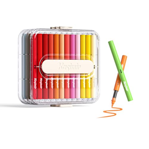 Kasimir Acrylic Paint Markers Pens, 36 ColorsAutomatic Ink Control Brush Tip Marker for Art Wood Fabric Glass Rock Multi-Surface, Quick-Dry, Water-Based & Washable - color: 36 Color
