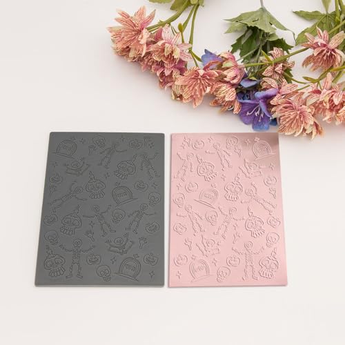 Halloween Polymer Clay Texture Sheets for Earrings Jewerly Making,Ghost Skull Texture Mat for Polymer Clay Projects Polymer Clay Earrings Tools，4pcs/Pack
