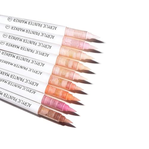 Skin Tone Acrylic Paint Markers, 9 Colors Acrylic Paint Pens Water Based and Soft Brush Tip for Wood Glass Eggs Rock Painting Canvas Stone Fabric DIY Crafts Art Supplies (Skin Tone) - color: Skin Tone