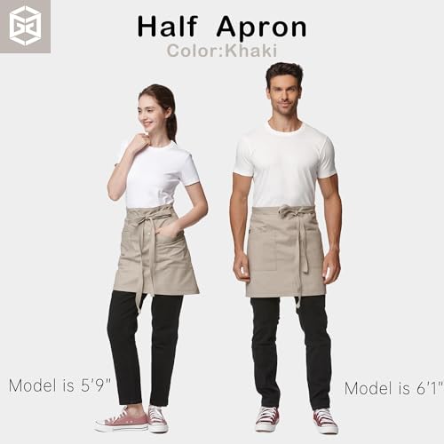Unisex Waist Apron with Pockets Waiter Bar Half Bistro Apron 4251BY - color: Khaki, size: 1 Pack