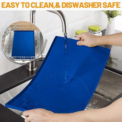 Hubulk Dog Feeding Mat,100% Waterproof Food Grade Silicone Pet Food and Water Bowl Placemat,Dishwasher, High Raised Edge to Prevent Spills,Nonslip Tray to Stop Messes on Floor (19"x12"x0.5", Navy) - color: Navy, size: 19"l X 12"w