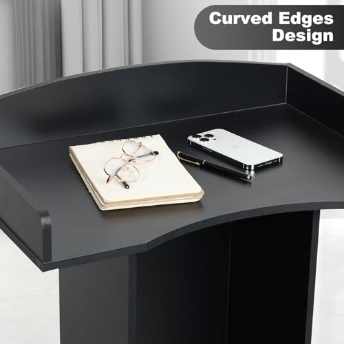 Black Podium Stand for Lectern, Presentation, Church, Classroom, Shelf Adjustable - color: Black