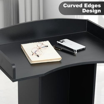 Black Podium Stand for Lectern, Presentation, Church, Classroom, Shelf Adjustable - color: Black