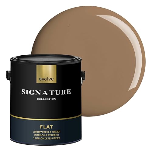 EVOLVE Signature Collection Luxury Interior Paint & Primer, Flat Sheen (Café Latte Brown), 1 Gallon – Premium One-Coat Coverage, Low VOC, Low Odor, Washable Finish for Walls, Ceilings & Trim - color: Café Latte Brown, size: 128 Fl Oz (Pack of 1)