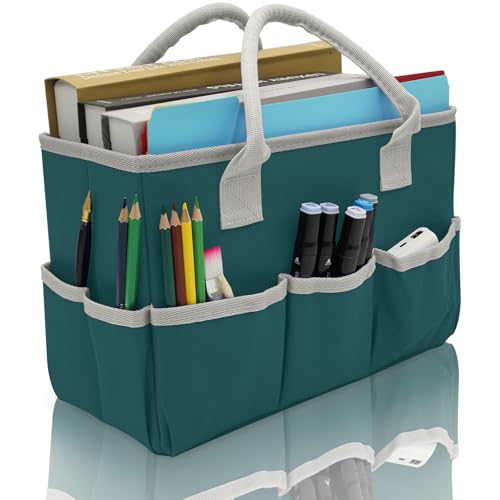 Cupohus Art Organizer Craft Storage Tote Bag with Pockets and Hadles, Oxford Fabric Carrying Caddy for Teacher, Officer, Artist, Traveler, and more – Dark Green - color: Dark Green