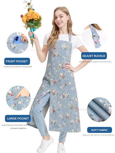 Molaxhome Split Apron with 3 Pockets,Unisex Pottery Apron with Adjustable Strap for Kitchen Ceramics - color: Bluerose