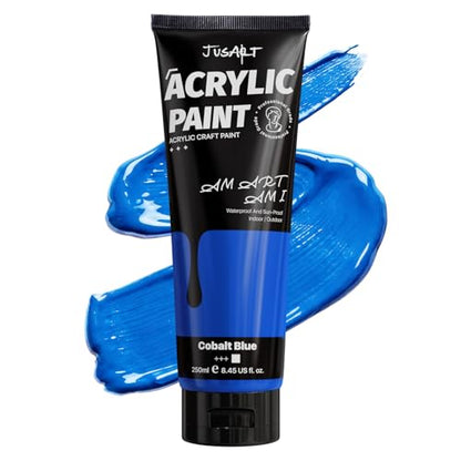JusArt Blue Acrylic Paint, 8.45oz/250ml Large Tube, Heavy Body Rich Pigment, Non-Toxic, Non-Fading Craft Paint for Canvas Wood Metal Fabric Ceramics, Art Supplies for Adults Artists Beginner - color: Blue
