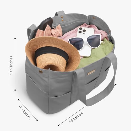 TOPDesign Large Canvas Tote Bag for Women, Shoulder Bag with Laptop Sleeve & Pockets, Everything Tote for Travel, Work (Grey) - color: Grey