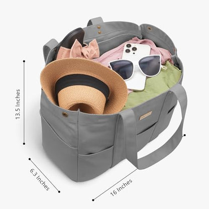 TOPDesign Large Canvas Tote Bag for Women, Shoulder Bag with Laptop Sleeve & Pockets, Everything Tote for Travel, Work (Grey) - color: Grey