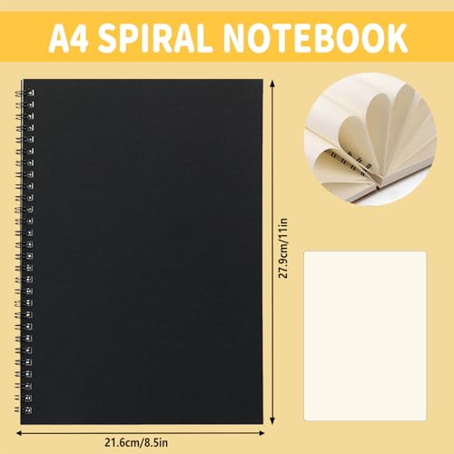 BoAn Spiral Notebooks Journal 8.5” x 11”, 2 Pack A4 Large Note Book for Women & Men, The Notebook for Work Note Taking Journals Sketch Book 76 Pages / 38 Sheets sketchbook Soft Cover Black Paper - size: 8.5" x 11"