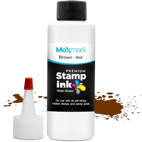 MaxMark Premium Refill Ink with Control Tip Bottle for Self-Inking Stamps, Brown Color - 4 oz. - color: Brown, size: 4 fl oz