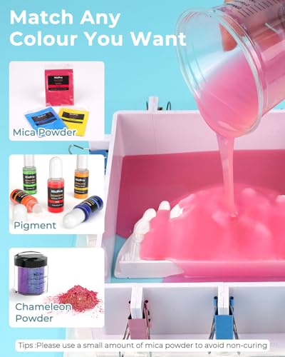 Nicpro 170oz Silicone Mold Making Kit, 15A Platinum Liquid Silicone Rubber, Flexible Silicone Molds Maker Mix Ratio 1:1 for Casting 3D Resins Candle Soap Molds DIY with 24 Mica Powder, Mixing Cups - size: 170oz with mica powder