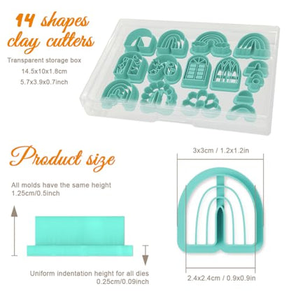 ORIGACH 14 Pcs Boho Arch Shape Polymer Clay Cutters, Rainbow Flower Frame Design Clay Cutters for Polymer Clay Jewelry Earrings with a Clear Storage Box - style: Arch