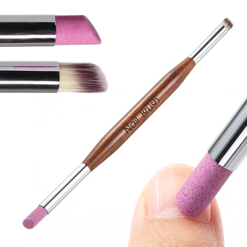 1 Piece Dual-Head Nail Art Tool - Pumice Stone Nail File, Cuticle Pusher, Nail Brush for Cleaning and Gradient Blending - color: Cuticle Pusher&Nail Brush