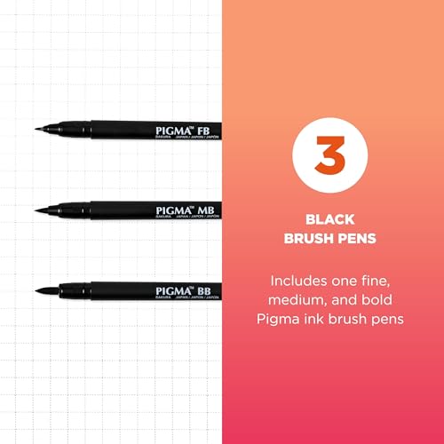 SAKURA Pigma Professional Brush Pens - Archival Black Ink Pens - Pens for Lettering, Modern Calligraphy, or Drawing - Brush Nibs - 3 Pack