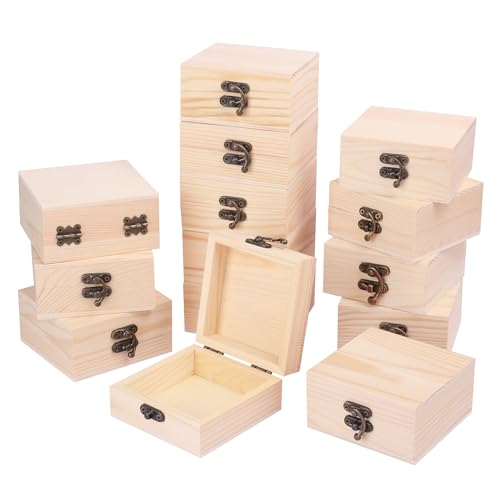 GNIEMCKIN 14 Pack Wooden Box with Hinge Lids, Unfinished Unpainted Wood Boxes for Crafts, DIY Projects, and Jewelry Storage (3.54x3.54x1.77 inch) - size: 14 Pack (3.54x3.54x1.77 inch)