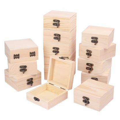 GNIEMCKIN 14 Pack Wooden Box with Hinge Lids, Unfinished Unpainted Wood Boxes for Crafts, DIY Projects, and Jewelry Storage (3.54x3.54x1.77 inch) - size: 14 Pack (3.54x3.54x1.77 inch)