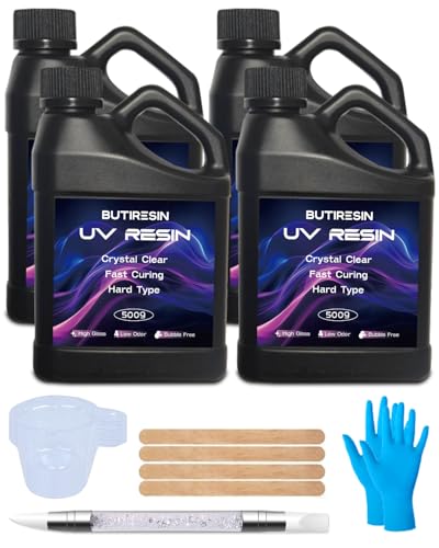 2000g UV Resin, UV Resin Clear - Fast Curing, Crystal Clear, Odourless, Low Viscosity & Hard Type, UV Resin Kit for DIY Jewelry Making, Casting, and Coating Crafts - size: 2000g