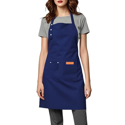 Kitchen Cooking Apron for Women Men Water-Resistant Artist Barista Baking Craft Catering Work Bib with Large Pockets - color: Blue