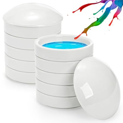 Jucoan 2 Pack Ceramic Watercolor Palette, 5 Layers Stackable Watercolor Mixing Trays Set, Round Porcelain Artist Paint Palette Bowl Dish with Lid for Gouache Pigment Chinese Ink Mixing