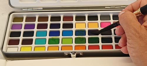 EG Liberty 50 Color Solid Watercolor Paint Set, Professional Artist Watercolors, Metal Tin Kit with Brushes and Mixing Palette