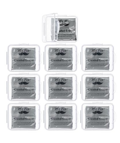 Mr. Pen- Kneaded Erasers, 10 Pack | Gray Moldable Art Erasers with Storage Cases, Soft Kneadable Erasers for Charcoal, Graphite, Pencil & Pastel Drawing - color: Gray, size: 10 Pack, 2" x 1.77"