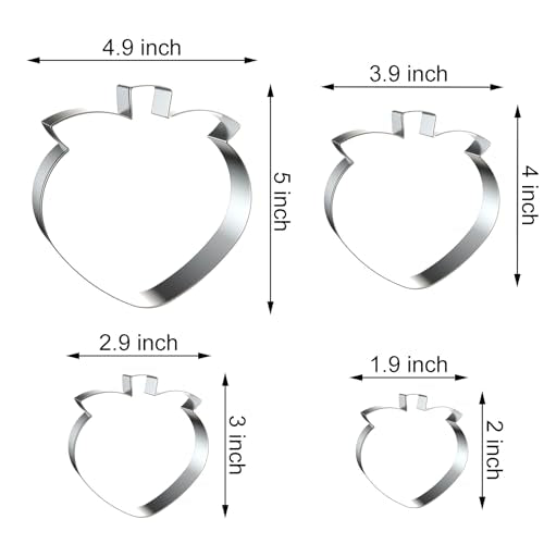 Peach Cookie Cutter Set - 5 inch, 4 inch, 3 inch, 2 inch - 4 Piece Fruit Cookie Cutters Shapes Biscuit Fondant Clay Molds - Stainless Steel